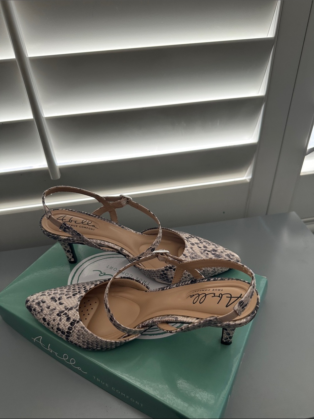 Abella Beige Snakeskin Slingback Kitten Heels